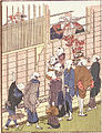 『画本東都遊』（えほんあずまあそび）享和2年（1802年）刊、葛飾北斎画。本石町の長崎屋に滞在するオランダ人たちと、それを見物する江戸の人々を描く。