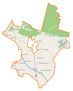 Mapa konturowa gminy wiejskiej Kowal, po prawej znajduje się punkt z opisem „Jezioro Rakutowskie”