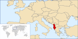Vị trí của Albania (đỏ) ở Nam Âu.