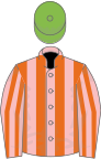 Pink and orange stripes, light green cap