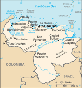 Kart over Den bolivarianske republikken Venezuela