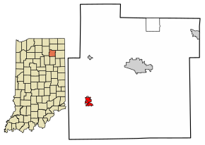 Location of South Whitley in Whitley County, Indiana.