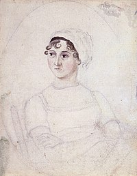 Sebuah lukisan Austen yang menggunakan cat air dan lakaran pensel. Lukisan ini juga dipercayai dilukis oleh kakaknya, Cassandra (c. 1810)[A]