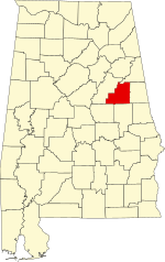 Map of Alabama highlighting Clay County