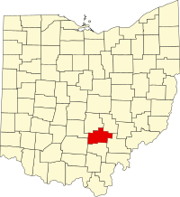 Map of Ohajo highlighting Hocking County