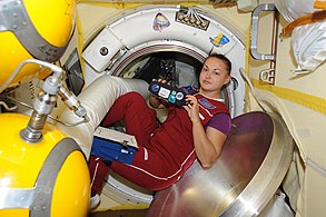 Elena Serova lors de son séjour dans l'ISS en 2014.