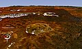 Lake Acraman (impact crater) in South Australia. Oblique Landsat image drapped over digital elevation model, looking east towards the Flinders Ranges, 10x vertical exaggeration. Screen capture from NASA World Wind.