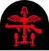 Insignia of Combined Operations units it is a combination of a red Thompson submachine gun, a pair of wings, an anchor and mortar rounds on a black backing.