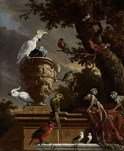 La Ménagerie, œuvre de Melchior d'Hondecoeter, peinte aux environs de 1690, et exposée au Rijksmuseum. (définition réelle 4 453 × 5 432)