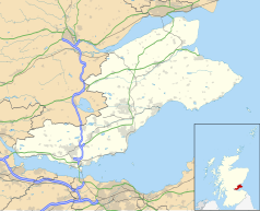 Mapa konturowa Fife, na dole po lewej znajduje się punkt z opisem „Pałac Dunfermline”