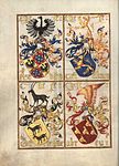 Ejemplo de los armoriales del "Libro de la Nobleza y Perfección de Armas", célebre armorial portugués.