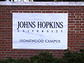 Sign at JHU's Homewood campus in Baltimore