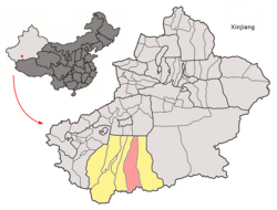 新疆ウイグル自治区中のケリヤ県の位置