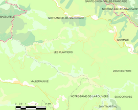 Mapa obce Les Plantiers