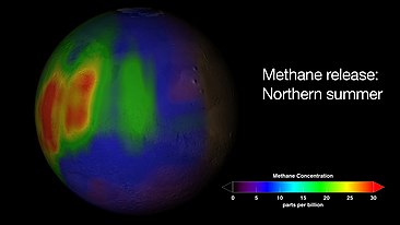 Spår av utsläpp av metan under den norra hemisfärens sommar. Illustration av NASA