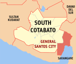 Mapa sa South Cotabato diin gipakita ang Dakbayan sa Heneral Santos