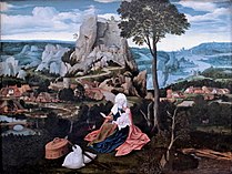 约阿希姆·帕提尼尔（英语：Joachim Patinir）的《在逃往埃及途中休息（英语：Rest on the Flight into Egypt (Patinir)）》，62 × 78cm，约作于1520年，1821年购入，来自爱德华·索利的收藏[38]