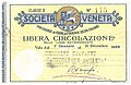 Tessera Giovanni Cecchini Consigliere Società Tranvie di Mestre 1933