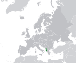 Location o  Albainie  (green) on the European continent  (dark grey)  —  [Legend]