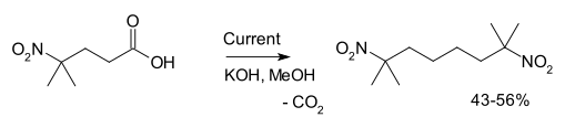 Kolbe electrolysis , synthesis of 2,۷-Dimethyl-۲٬۷-dinitrooctane