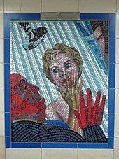 Mosaic image from the film Psycho at Leytonstone tube station