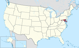 Maryland markerat på USA-kartan.