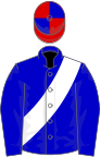 Blue, white sash, red and blue quartered cap