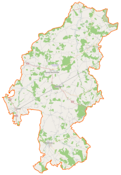 Mapa konturowa powiatu wysokomazowieckiego, na dole znajduje się punkt z opisem „Ciechanowiec”