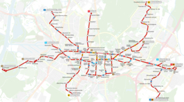 Netwerkkaart van de Tram van Karlsruhe