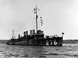 USS McCawley (DD-276), at anchor during the early 1920s.