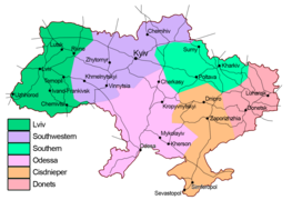 Red ferroviaria ucraniana con sus respectivas subdivisiones