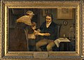 El Dr. Jenner realiza su primera vacunación sobre James Phipps, un niño de 8 años. 14 de mayo de 1796. Pintura de Ernest Board (principios del siglo XX)