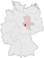 O distrito de Quedlinburg (vermello) no Estado de Saxonia-Anhalt (rosa).