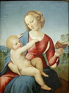 拉斐尔的《科隆纳圣母（英语：Colonna Madonna）》，77.5 × 56.5cm，约作于1508年，1827年购入，来自玛丽亚·兰特·蒙特费尔特罗·德拉·罗维雷（Maria Lante Montefeltro della Rovere）公爵夫人的收藏[34]