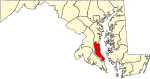 Mapa de Maryland con la ubicación del condado de Calvert