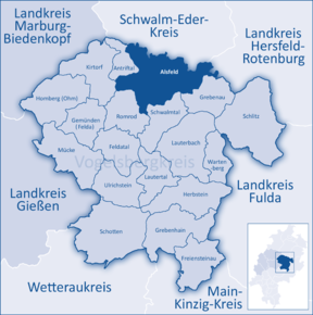 Poziția orașului Alsfeld pe harta districtului Vogelsbergkreis