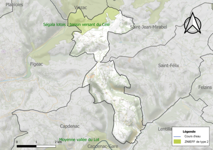 Carte de la ZNIEFF de type 2 sur la commune.