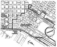 English: Two street grids meet at Yesler Way, the original Skid Road