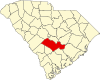 Mapa de Carolina del Sur con la ubicación del condado de Orangeburg