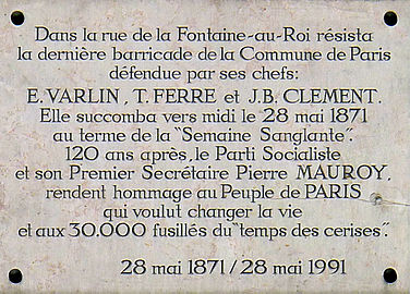 Plaque commémorative rendant hommage à Eugène Varlin.