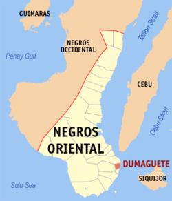 Peta Negros Oriental yang menunjukkan lokasi Dumaguete City