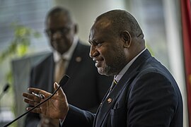 Secretary of Defense Lloyd Austin and Papua New Guinea Prime Minister James Marape at a press confefence in Port Moresby, Papua New Guinea on July 27, 2023 - 230727-D-TT977-0240.jpg