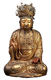 Bodhisattva sentado, madera dorada. Período Goryeo (918-1392). Altura 126 cm. Museo Nacional de Corea
