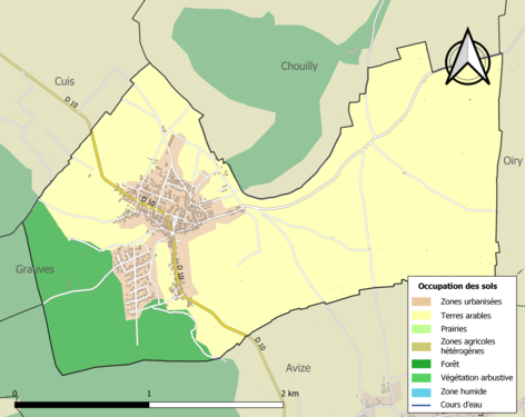 Carte des infrastructures et de l'occupation des sols de la commune en 2018 (CLC).