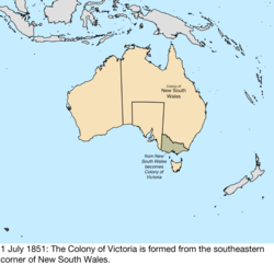 Map of British claims to Australia; for details, refer to adjacent text