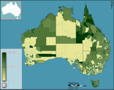 Porcentaxe de poboación insular do estreito de Torres en Australia segundo o censo de 2011.