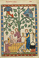 Bain médiéval dans un baquet de bois, vers 1305-1340.