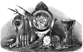 Gravure présentant divers instruments de musique.