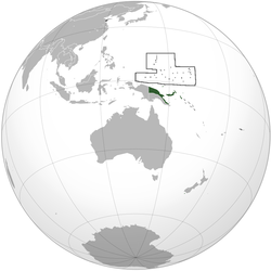 绿色：德屬新幾內亞，深灰色：其他德国太平洋属地