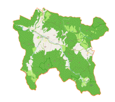 Mapa konturowa gminy Jaśliska, blisko centrum na lewo u góry znajduje się punkt z opisem „Daliowa”
